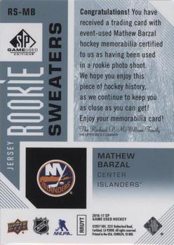 2016-17 SP Game Used - Rookie Sweaters #RS-MB Mathew Barzal Back