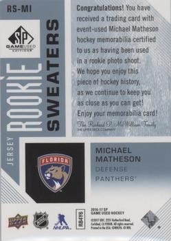 2016-17 SP Game Used - Rookie Sweaters #RS-MI Michael Matheson Back
