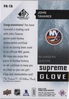 2016-17 SP Game Used - Supreme Relics Gloves #PA-TA John Tavares Back