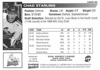 2004-05 Choice Peoria Rivermen (AHL) #02 Chad Starling Back