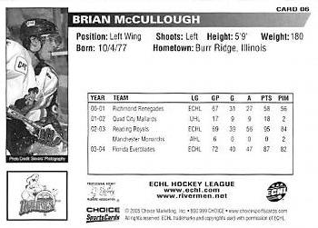 2004-05 Choice Peoria Rivermen (AHL) #06 Brian McCullough Back