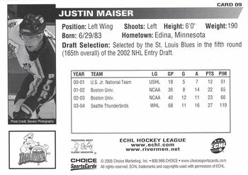 2004-05 Choice Peoria Rivermen (AHL) #09 Justin Maiser Back