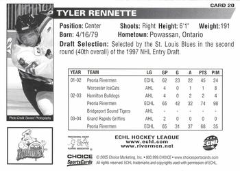 2004-05 Choice Peoria Rivermen (AHL) #20 Tyler Rennette Back
