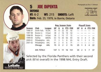 2002-03 LaSalle Bank Chicago Wolves (AHL) #4 Joe DiPenta Back