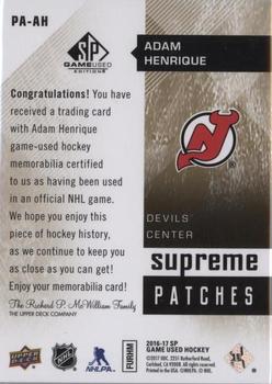 2016-17 SP Game Used - Supreme Relics Patches #PA-AH Adam Henrique Back