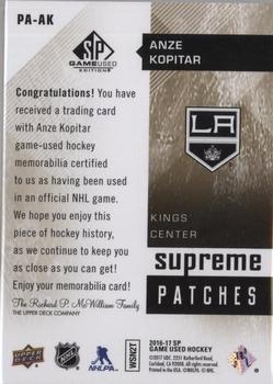 2016-17 SP Game Used - Supreme Relics Patches #PA-AK Anze Kopitar Back