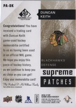 2016-17 SP Game Used - Supreme Relics Patches #PA-DK Duncan Keith Back