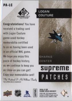 2016-17 SP Game Used - Supreme Relics Patches #PA-LC Logan Couture Back