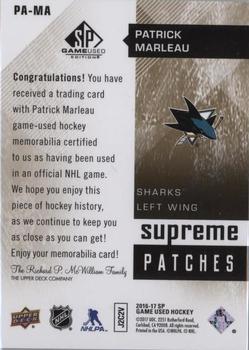 2016-17 SP Game Used - Supreme Relics Patches #PA-MA Patrick Marleau Back
