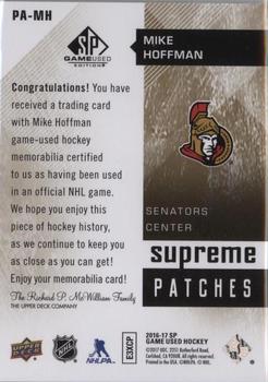 2016-17 SP Game Used - Supreme Relics Patches #PA-MH Mike Hoffman Back
