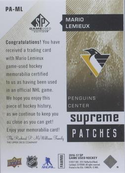2016-17 SP Game Used - Supreme Relics Patches #PA-ML Mario Lemieux Back