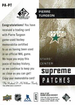 2016-17 SP Game Used - Supreme Relics Patches #PA-PT Pierre Turgeon Back