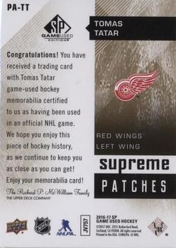 2016-17 SP Game Used - Supreme Relics Patches #PA-TT Tomas Tatar Back
