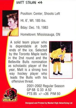 2002-03 Belleville Bulls (OHL) #17 Matthew Stajan Back