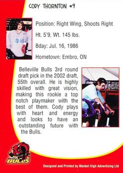 2002-03 Belleville Bulls (OHL) #19 Cody Thornton Back