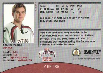 2002-03 M&T Printing Guelph Storm (OHL) #5 Daniel Paille Back
