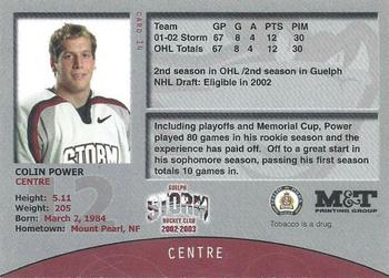 2002-03 M&T Printing Guelph Storm (OHL) #14 Colin Power Back