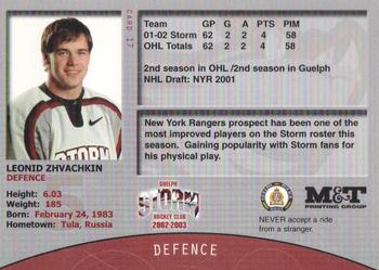 2002-03 M&T Printing Guelph Storm (OHL) #17 Leonid Zvachkin Back