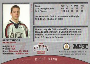 2002-03 M&T Printing Guelph Storm (OHL) #18 Brett Trudell Back