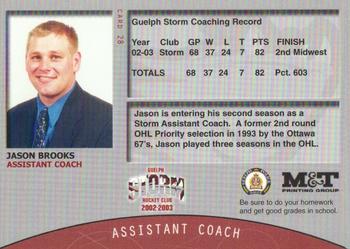 2002-03 M&T Printing Guelph Storm (OHL) #28 Jason Brooks Back