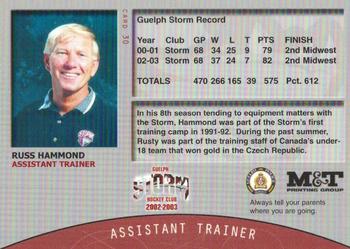 2002-03 M&T Printing Guelph Storm (OHL) #30 Russ Hammond Back