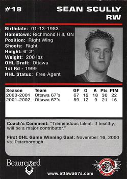 2002-03 Ottawa 67's (OHL) #NNO Sean Scully Back