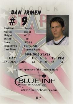 2002-03 Blueline Booster Club Lincoln Stars (USHL) #7 Danny Irmen Back