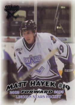2002-03 Blueline Booster Club Lincoln Stars (USHL) #16 Matt Hayek Front
