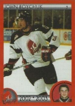 2002-03 Cartes, Timbres et Monnaies Sainte-Foy Moose Jaw Warriors (WHL) #1 Johnny Boychuk Front