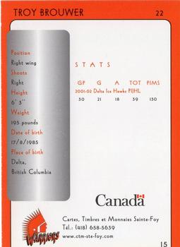 2002-03 Cartes, Timbres et Monnaies Sainte-Foy Moose Jaw Warriors (WHL) #15 Troy Brouwer Back