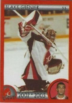2002-03 Cartes, Timbres et Monnaies Sainte-Foy Moose Jaw Warriors (WHL) #20 Blake Grenier Front
