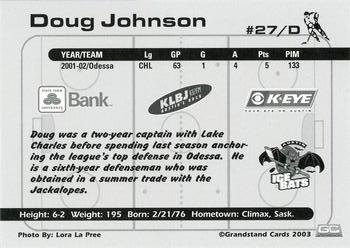 2002-03 Grandstand Austin Ice Bats (CHL) #NNO Doug Johnson Back