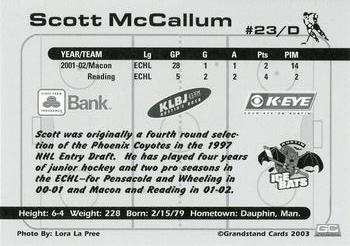 2002-03 Grandstand Austin Ice Bats (CHL) #NNO Scott McCallum Back