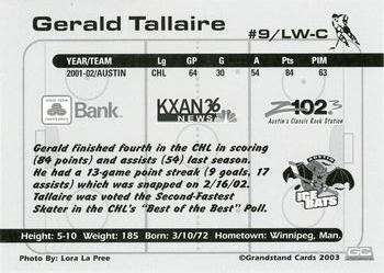 2002-03 Grandstand Austin Ice Bats (CHL) #NNO Gerald Tallaire Back