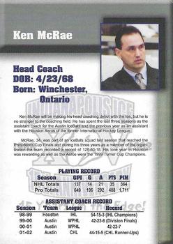 2002-03 Indianapolis Ice (CHL) #20 Ken McRae Back