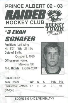 2002-03 Prince Albert Raiders (WHL) #NNO Evan Schafer Back