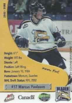 2002-03 Saskatoon Blades (WHL) #7 Marcus Paulsson Front