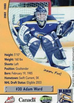 2002-03 Saskatoon Blades (WHL) #12 Adam Ward Front