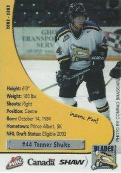 2002-03 Saskatoon Blades (WHL) #22 Tanner Shultz Front