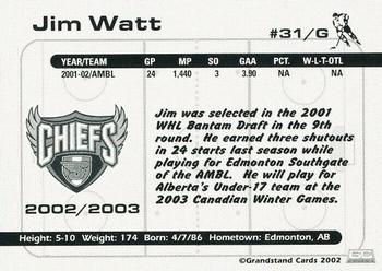 2002-03 Grandstand Spokane Chiefs (WHL) #NNO Jim Watt Back