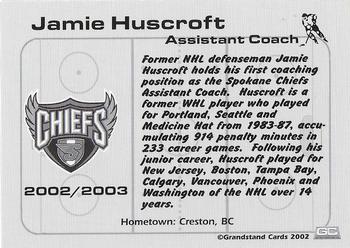 2002-03 Grandstand Spokane Chiefs (WHL) #NNO Jamie Huscroft Back