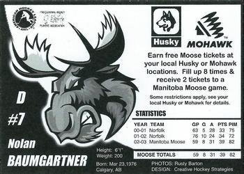2003-04 Husky/Mohawk Manitoba Moose (AHL) #NNO Nolan Baumgartner Back