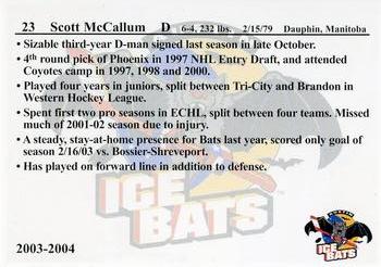 2003-04 KXAN-36/KLBJ-93.7 Austin Ice Bats (CHL) #NNO Scott McCallum Back