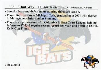 2003-04 KXAN-36/KLBJ-93.7 Austin Ice Bats (CHL) #NNO Clint Way Back