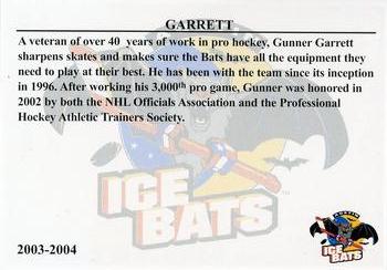 2003-04 KXAN-36/KLBJ-93.7 Austin Ice Bats (CHL) #NNO Gunner Garrett Back