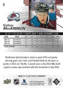 2016-17 SP Authentic #3 Nathan MacKinnon Back
