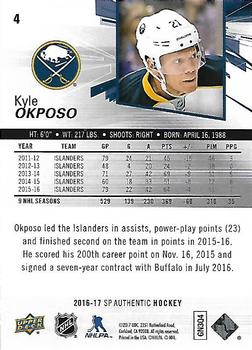 2016-17 SP Authentic #4 Kyle Okposo Back