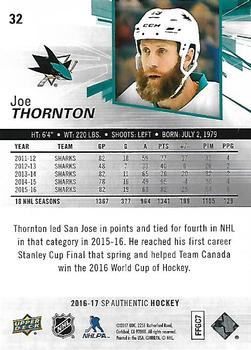 2016-17 SP Authentic #32 Joe Thornton Back