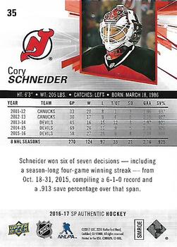 2016-17 SP Authentic #35 Cory Schneider Back