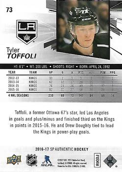 2016-17 SP Authentic #73 Tyler Toffoli Back